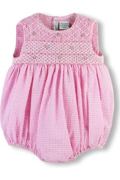 Dress your little princess in style with our Smocked Floral Pink Seersucker Baby Girl Bubble Romper. Adorable, comfortable, and perfect for any occasion! Shop now! Smocked Bubble Romper, Smocked Baby Girl Dresses, Baby Pink Clothes, Smocked Baby Clothes, Southern Baby, Smocked Baby Dresses, Bubble House, Girls Things, Pink Seersucker