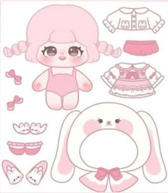 a paper doll with pink clothes and accessories