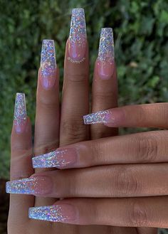 Unghie Sfumate, Glitter Nails Acrylic, Ombre Acrylic Nails, Nail Design Inspiration, Cute Acrylic Nail Designs, Makijaż Smokey Eye, Bling Acrylic Nails, Instagram Nails