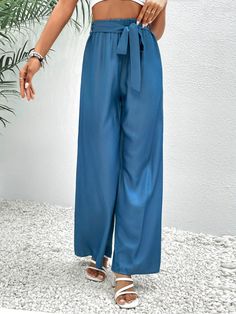 F00208837-103 Casual Wide Leg Bottoms With Belt Loops, Casual Solid Pants With Belt Loops, Casual Wide-leg Pants With Belt Loops, Casual Wide-leg Denim Blue Pants, Casual Denim Blue Wide-leg Pants, Denim Blue Pants With Belt Loops For Summer, Summer Denim Blue Pants With Belt Loops, Summer Wide-leg Denim Blue Bottoms, Casual Straight Denim Blue Pants