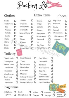 the packing list is shown in this printable