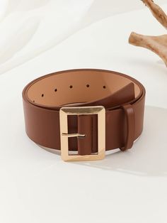 Element:Plain \nBuckle Type:Quadrate Pin Buckle \nColor:Brown \nPattern Type:Plain \nStyle:Casual \nBelts Width:Wide Belt \nStretch:Non-Stretch \nType:PU Buckle Belts \nComposition:100% Polyurethane \nMaterial:PU Leather \nBuckle Element:Geometric \nStrap Element:Plain \n Old Money Belt, Old Money Style Outfits, Nautical Inspired Outfit, Country Club Casual, Dress Old Money, Country Club Style, Wide Waist Belt, Money Belt, Classic Clothing