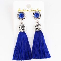 Silver Tone Stud Earrings Have A Blue Sparkly Gem & Blue Tassel. Earring Measures Approximately 2” Long. In New Condition. Nwt Boutique Item See Other Listing For More Colors: Red Blue (Drawer #1) Blue Tassel Drop Earrings, Blue Tassel Drop Earrings For Gift, Blue Dangle Tassel Earrings As Gift, Blue Dangle Tassel Earrings For Gift, Elegant Blue Tassel Earrings As Gift, Elegant Blue Tassel Earrings For Gift, Elegant Blue Tassel Earrings, Blue Tasseled Jewelry As Gift, Blue Tassel Jewelry As Gift