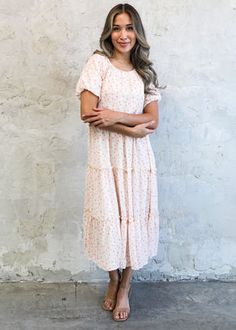 Serena modest midi dress in pink watercolor-NEW – JanieLanie Temple Dresses, Modest Midi Dress, Modest Boutique, Tea Dresses, Modest Maxi, Modest Tops, Modest Apparel, Modest Skirts, Dresses Modest