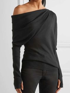 Modern Long Sleeve Shirts Womens, Elegant Holiday Tops, Black Tops For Women Nordstrom, Jumpsuit Long Sweater Business, Affordable Black Top For Fall, Black Stretch One Shoulder Top With Long Sleeve, Chic Black One-sleeve Top, Casual One-shoulder Winter Top, Chic Tops With Asymmetrical Neckline For Winter