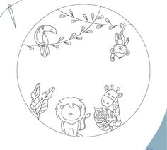 a drawing of animals and birds in a circle