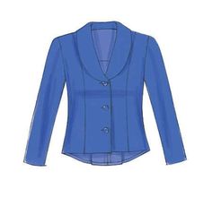 a drawing of a blue jacket with buttons on the lapel and long sleeves is shown