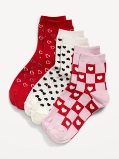 Novelty Quarter Crew Socks 3-Pack | Old Navy Women’s Socks, Valentine Socks, Socks For Christmas, Valentines Socks, Quarter Socks, Closet Accessories, Cozy Socks, Old Navy Women, My Dream Closet