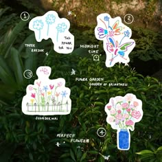 an image of flowers in the garden with labels on them and instructions to draw them