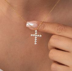 Experience the captivating allure of our exquisite 14k Gold Diamond Cross Pendant Necklace. Meticulously crafted with a seamless blend of elegance and spirituality, this breathtaking piece of fine jewelry is a true testament to exceptional craftsmanship. Alternatively, choose from our options of natural diamonds, lab-grown diamonds or dazzling moissanites at three different price points to fit your unique preferences and budget. Please check below to see specifications of each stone option. All White Gold Cross Jewelry For Spiritual Style, Luxury Cross-shaped Diamond Jewelry, Spiritual White Gold Cross Jewelry, 14k Gold Cross Jewelry With 17 Jewels, Fine Jewelry Cross Shaped With Diamond Accents, Fine Jewelry Cross With Diamond Accents, Formal White Gold Cross Necklace With Diamond Cut, Spiritual Cubic Zirconia Necklaces With Diamond Accents, White Gold Cross Pendant With Vvs Clarity