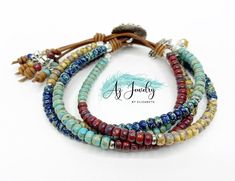 This Multicolor Seed Bead Wrap Bracelet Is The Perfect Gift For Her, This Beaded Leather Bracelet Is Handmade With Picasso Finished Seed Beads And The Finest Quality Rustic Leather, It Looks Great With Any Casual Outfit, Boho Jewelry Is Always In Style! The Focal Point Of This Multicolor Bracelet Is The Daisy Nickel Button Closure. This Bohemian Wrap Bracelet Is Perfect To Wear Alone Or Layered With Other Bracelets. NOTE Please Keep In Mind That Due To Lighting Effects, Real Color May Slightly D Adjustable Beaded Bracelet With Polished Beads, Bohemian Heishi Beaded Bracelets, Bohemian Heishi Beads Bracelets, Bohemian Heishi Beads Bracelet, Bohemian Heishi Beads Jewelry With 8mm Beads, Bohemian Heishi Beads Bangle Jewelry, Polished Heishi Bead Bracelet, Bohemian Bangle With Polished Beads, Bohemian Bangle Bracelet With Polished Beads