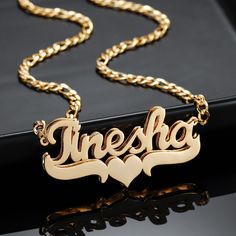 Custom Name plate Necklace in 14K Gold with underline heart accent personalized and custom-made with your desired text. Our double layer 3D nameplate jewelry is handcrafted with 14K Gold-filled Stainless Steel meaning it is waterproof, hypoallergenic, non tarnish, and everlasting! These are the perfect gifts for the King and Queen in your life. They scream elegance, luxury, and style all while being friendly to your pockets! DETAILS: ❣️NOW ALSO AVAILABLE IN CHILDRENS SIZE 14 inch chain length❣️ Custom Name Heart Nameplate Necklace Gift, Custom Name Necklace For Anniversary, Custom Name Heart Necklace For Gifts, Customizable Nameplate Heart Necklace Gift, Personalized Heart Nameplate Necklace For Gift, Personalized Nameplate Necklace For Anniversary, Personalized Nameplate Heart Necklace Gift, Customizable Nameplate Heart Necklace For Gift, Customized Heart-shaped Name Necklace For Birthday Gift