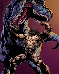 an image of a man with a dinosaur on his chest and claws in the air