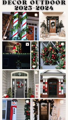 the front door is decorated with christmas decorations and wreaths