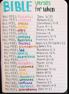 the bible verses for when written in colored ink on lined paper with words above them