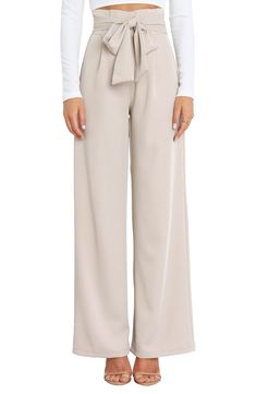 Wide legs punctuate these tailored pants designed with a drapey tie belt and crisp pleats. Zip fly with hook-and-bar closure Ties at waist Side pockets Lined 100% polyester Hand wash, dry flat Imported Drapey Pants, Chic Pants, Utility Pants, Pants Design, Tailored Pants, Wide Legs, Waist Pants, Tie Belt, Bottoms Pants