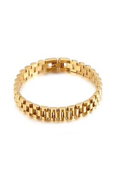 Most items are not restocked. Our stainless steel watch strap bracelet in plated in 18K gold. Inspired by classic luxury watchbands, this bracelet will make a statement on its own. Wear it by itself or stack it with other bracelets. Comes in gold, silver and mix. Product detail Jewelry photos are enlarged to show detail. Each bracelet sold separately. 18K Gold plated, Silver plated Stainless steel Length 18cm Width 1mm Nickel and lead free Jewelry photos are enlarged to show detail. Packaging Ev Elegant Stainless Steel Wristband Bracelet, Elegant Stainless Steel Wristband, Classic Rose Gold Metal Bracelets, Gold Stainless Steel Bangle Bracelet, Gold Stainless Steel Jewelry With Bracelet Strap, Gold-tone Metal Bangle With Jubilee Bracelet, Gold Oyster Bracelet In Metal, Classic Gold-tone Metal Cuff Bracelet, Classic Gold Stainless Steel Cuff Bracelet