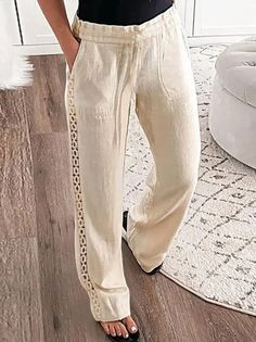 Plain Casual Legging Pants | justfashionnow Cotton Linen Trousers, Trouser Style, Pantalon Large, Loose Pants, Linen Trousers, Type Of Pants, Casual Trousers, Short En Jean, Outfit Casual