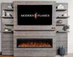 modern flames electric fireplace with built in bookcases