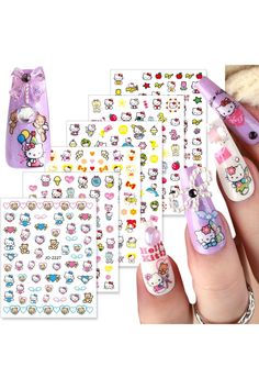 Tezocr 9 Sheets Cute Nail Stickers Cartoon Nail Art Stickers Decoration 3D Self Adhesive Nail Design Kawaii Cartoon Cat Nail Decals for Women Girls DIY Manicure Cute Decals, Decals For Women, Cartoon Nail Art, Valentines Nail, Valentine Nail, Stickers Easy, Cat Nail, Romantic Nails, Nail Decor