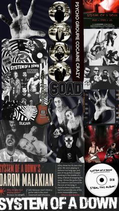 the system of a down album cover with many different images and words on it, including one