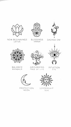 the seven chakras are shown in this black and white drawing, with different symbols