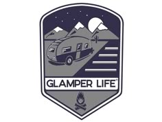 the logo for glamper life, an rv park that is located in the mountains