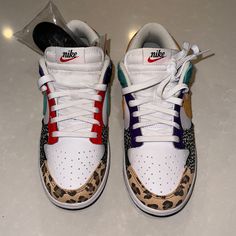 Brand New W/Box And 2 Pairs Of Laces (White And Black). Size 7.5 Nike Dunks In Safari Mix. This Was An Exclusive Pre-Sale Buy Directly From Nike (Snkrs App). If You Don’t Want The Shoe Box With The Shoes (Double Boxed), Please Message Me So I Can Accommodate. Nike Snkrs, Nike Dunks, Shoe Box, Womens Shoes Sneakers, Women's Nike, White Lace, Nike Shoes, Nike Women, White And Black