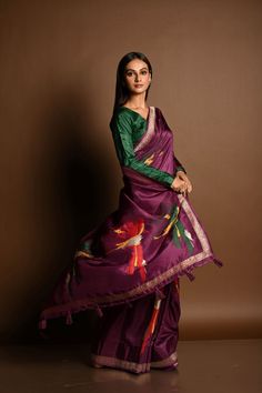 Featuring intricate Zari abstract motifs, this luxurious handloom silk saree in wine purple is perfect for making a sophisticated statement. Ideal for special occasions. Silk Banarsi Saree, Purple Silk Saree, Handloom Silk Saree, Abstract Motifs, Wine Purple, Banarsi Saree, Saree Handloom, Banarasi Saree, Purple Silk