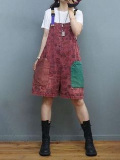 Style: Street Material: Denim Pattern: Printed Length: Half length Decoration: Pocket Closure Type: Pullover Silhouette: Loose Gender: Female Season: Summer #rompers #overalls #shorts #playsuits Wide Leg Jumper, Ripped Overalls, Plus Size Rompers, Baggy Overalls, Overalls Summer, Overalls Jeans, Summer Overalls, Summer Rompers, Jumper Pants