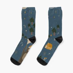 Super soft all-over printed knit socks with extra cushioning in the sole. Suitable for men and women. A sweet bear holding a lantern at night and a "let's go camping" banner, in the middle of the woods. Camping Banner, Camping Socks, Camp Socks, Go Camping, Cool Socks, Socks For Sale, Knit Socks, Outdoor Camping, Knitting Socks