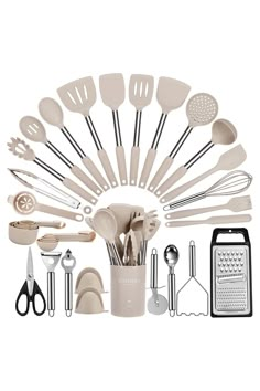 the kitchen utensils are arranged in a circle