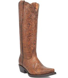 From Dingo&#x2C; the Bellona Embossed Leather Western Boots feature:Embossed leather upperPull-on closureFabric liningRubber outsoleApprox. 1.75" heel heightApprox. 15" shaft heightApprox. 14" shaft circumferenceImported. Dingo Boots, Leather Western Boots, Boot Brands, Western Cowboy Boots, Dillard's, Western Boots, Boot Shoes Women, Embossed Leather, Emboss