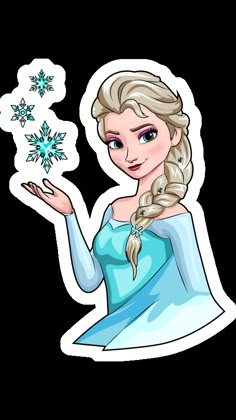 an image of a frozen princess with snow flakes in her hand and wearing a blue dress