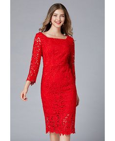 Get 10% off now! Buy L-5XL Elegant Square Neck Sheath Red Lace Party Dress With Long Sleeves at cheap price online. Free stable shipping and pro custom service since 2009. Chic Square Neck Lace Dress For Party, Chic Lace Dress With Square Neck For Parties, Fitted Lace Dress With Square Neck For Party, Elegant Formal Lace Dress With Square Neck, Fitted Lace Dress With Straight Neckline For Party, Elegant Lace Dress With Straight Neckline For Party, Elegant Lace Dress With Straight Neckline, Elegant Red Lace Party Dress, Elegant Spring Lace Dress With Straight Neckline