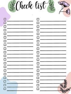 the printable check list is shown with flowers and leaves on it's side