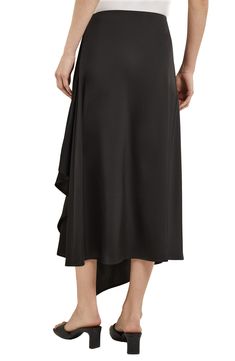 Tiered asymmetric ruffles bring head-turning charm to this maxi skirt crafted from silky charmeuse. 32"–38" length (size Extra Small) Hidden side-zip closure Unlined 100% polyester Hand wash, dry flat Imported Silk Asymmetrical Draped Skirt With Lining, Pre-draped Flowy Skirt, Flowy Draped Evening Skirt, Formal Silk Skirt With Asymmetrical Hem, Formal Pre-draped Asymmetrical Skirt, Silk Bottoms With Asymmetrical Hem For Party, Silk Party Bottoms With Asymmetrical Hem, Chic Pre-draped Asymmetrical Silk Skirt, Asymmetrical Silk Maxi Skirt With Lining