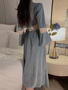 Luxurious Lace Velvet Nightdress

Main fabric: 91.9% polyester fiber 8.1% spandex
Lace net: 81.1% nylon 18.9% spandex
Lace: 87% nylon, 13% spandex




Nightdress Size/cm


Length


Bust


Shoulder


Sleeve 


Fit weight




M


117


85


38


53.5


40-55kg




L


117


89


39


53.5


50-65kg





 	The above size is manually measured by “tiling-stretching”, there may be an error of 1-3cm!
 	The size is for reference only, please choose according to your own size.
 	It is recommended to wash Stretch V-neck Nightgown For Bedtime, V-neck Dress With Lace Trim For Pajama Party, Long Sleeve Sleepwear With Lace Trim For Pajama Party, Long Sleeve Lace Trim Sleepwear For Sleepovers, Stretch V-neck Loungewear Dress, Long Sleeve Sleepwear With Lace Trim For Loungewear, Long Sleeve Lace Trim Robe For Bedtime, Elegant Long Sleeve Robe For Sleepover, Long Sleeve Lace Trim Sleepwear For Bedtime