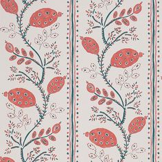 a wallpaper with red flowers and leaves on white background, in the style of art nouveauism