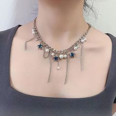 Length: 41-50cm Choker Necklace Silver, Sweet Necklace, Chain Choker Necklace, Online Images, Color Contrast, Chain Choker, Star Pendant, Girl Style, Metal Chain