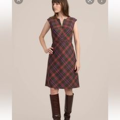 Gorgeous Lined Fitted Sleeveless Dress In Size 6. Chocolate Brown Backdrop With Vibrant Pink Orange And Blue Tartan Plaid. Very Flattering. Pink Sleeveless Dress For Fall, Pink Sleeveless Midi Dress For Fall, Multicolor Sleeveless Dress For Work, Multicolor Sleeveless Workwear Dresses, Multicolor Sleeveless Work Dress, Plaid Sleeveless Lined Dress, Plaid Sleeveless Midi Dress For Daywear, Sleeveless Dresses For Daywear In Fall, Palm Springs Style