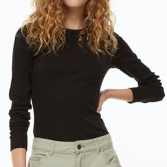 Fitted Top In Soft, Ribbed Cotton And Modal Jersey. Crew Neck And Long Sleeves. Cotton 48%, Modal 47%, Spandex 5% Super Stretchy, Super Comfy, Versatile Casual Stretch Long Sleeve Top For Work, Stretch Fine Knit Long Sleeve Top, Basic Solid Color Stretch Knit Top, Casual Stretch Fine Knit Top, Stretch Fine Knit Long Sleeve Top For Work, Casual Ribbed Stretch Long Sleeve Top, Basic Stretch Knit Top, Casual Fine Knit Stretch Top, Stretch Ribbed Tops For Work