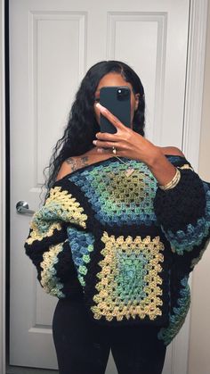 made to order . choose your perfect color combo . oversized off the shoulder sweater. Made up of granny squares. Perfect cozy wear for the fall .  100% acrylic yarn Cozy Wear, Beginner Crochet Tutorial, Womens Pullover Sweaters, Earthy Outfits, Off The Shoulder Sweater, Crochet Clothing And Accessories, Crochet Fashion Patterns, Crochet Inspo, Diy Crochet Projects