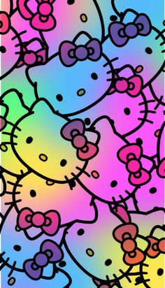 a bunch of hello kitty wallpapers with different colors and designs on them, all in the same pattern