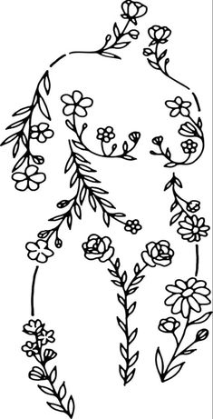 a black and white drawing of flowers