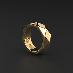 Incredible presence of this 18k solid gold ring. It is a work of craftsmanship made with great care and dedication by our team of artisans. It seems simpler, however, the polishing of all its polygonal golden faces has to be perfect, so that its lines perfectly define its surface and achieve those incredible reflections. A piece of jewelry that does not leave the wearer indifferent, every day you will like it more and it will seem more stunning if possible. Made entirely by hand with all the love and art of the best gold artisans. Metal: 18k Solid Gold Dimensions: 7.5 mm W x 24.5 mm L 100% Handcrafted Package: Iconic Seekers Gift Box Solid Gold items are considered as custom order.Production and shipping takes 15 days.This item is final sale and can't be exchanged or returned.Taxes, duties Luxury Recycled Gold Rings With Diamond Cut, Luxury Diamond Cut Rings In Recycled Gold, Modern Octagon Diamond Cut Diamond Ring, Modern Octagon Diamond Cut Ring, Elegant Yellow Gold Octagon Signet Ring, Modern Yellow Gold Recycled Signet Ring, Modern Recycled Gold Diamond Cut Rings, Modern Gold Diamond Ring With Polished Finish, Modern Yellow Gold Signet Ring With Shiny Finish