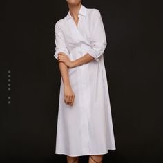 White Mango Shirt Dress Elegant Shirt Dress With Relaxed Fit For Spring, Formal Relaxed Fit Shirt Dress For Spring, White Summer Shirt Dress For Casual Wear, White Summer Shirt Dress For Casual Occasions, Summer White Shirt Dress For Casual Wear, White Summer Shirt Dress For Dress Down Occasions, Classic Long Sleeve Summer Dresses, White Shirt Dress For Spring, White Button-up Midi Dress For Formal Occasions