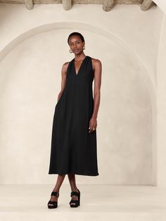 Juli Crepe Midi Dress | Banana Republic Sleevless Dress, No Waist, Crepe Midi Dress, Midi Dress Black, Beautiful Drapes, Trends 2024, Crepe Fabric, Black Midi Dress, Midi Length