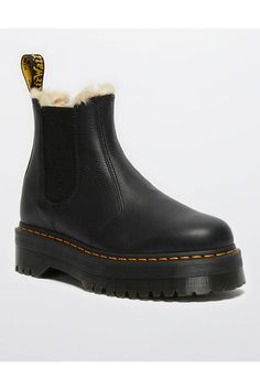 Leather upper/Textile faux-fur lining/Elastic gore insets/Removable insole/Synthetic sole/Not Eligible For Promotions | Only Ships Within The USA Dr Martens Womens, Chelsea Boot, Mid Calf Boots, Dr. Martens, Boot Shoes Women, Mid Calf, Quad, Chelsea Boots, American Eagle Outfitters