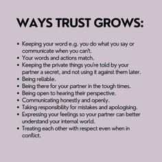 a poster with the words, ways trust grows